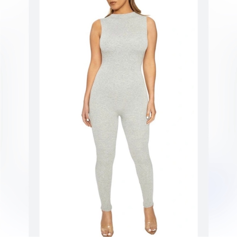 Naked Wardrobe Light Gray Sleeveless Jumpsuit